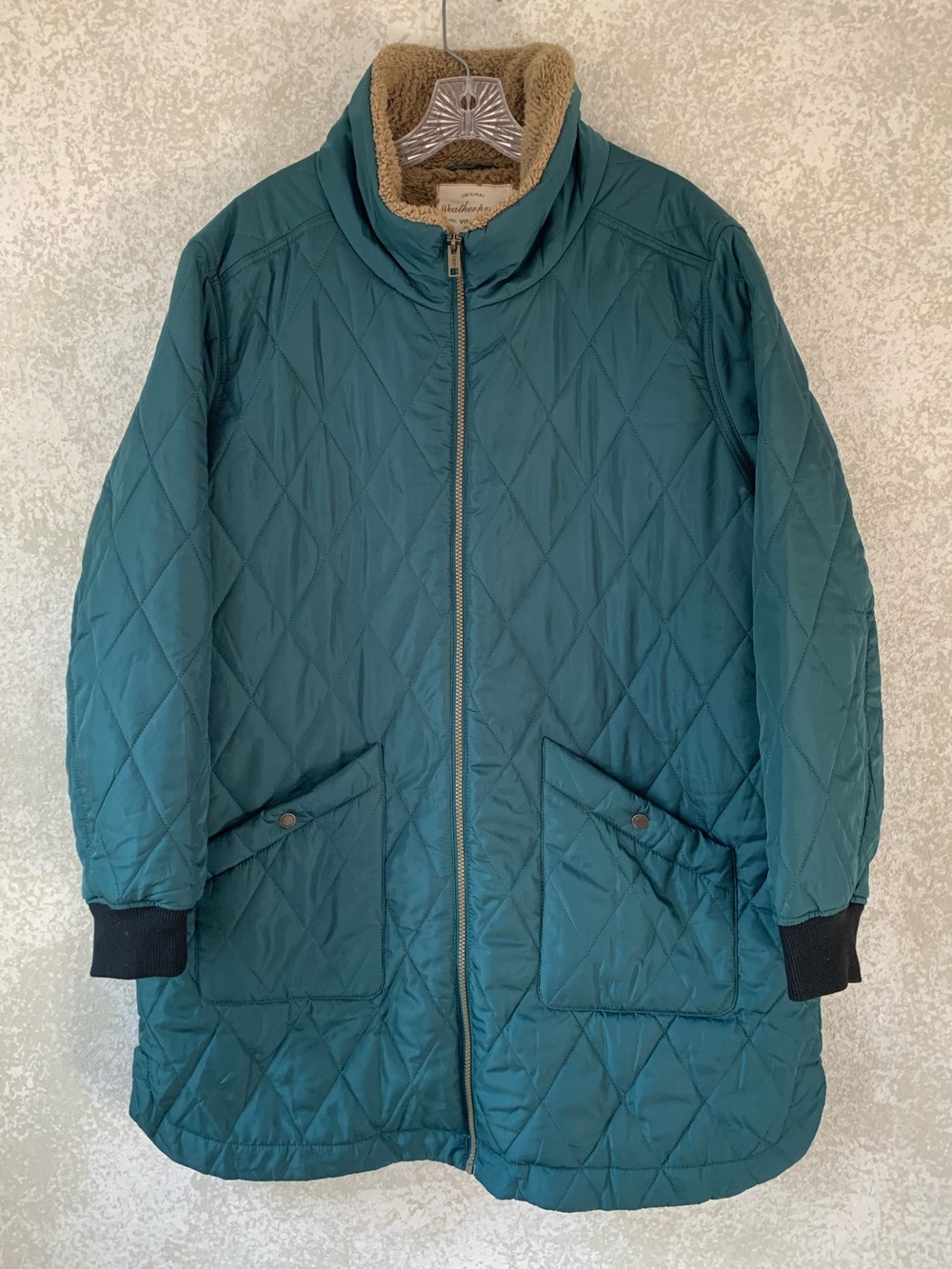 Weatherproof Quilted Teal Puffer Coat with Sherpa Collar XL